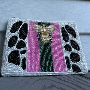 Pink green cow Bee beaded change credit card purse stocking stuffer cute gift